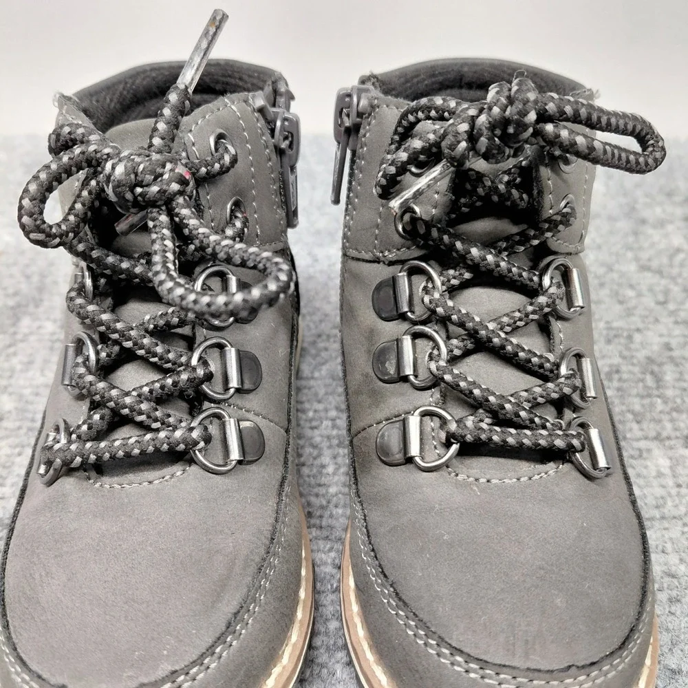 Children Place Gray Toddler Boys Size 7 Lace Up Side Zip Boots Non‎ Marking Shoe